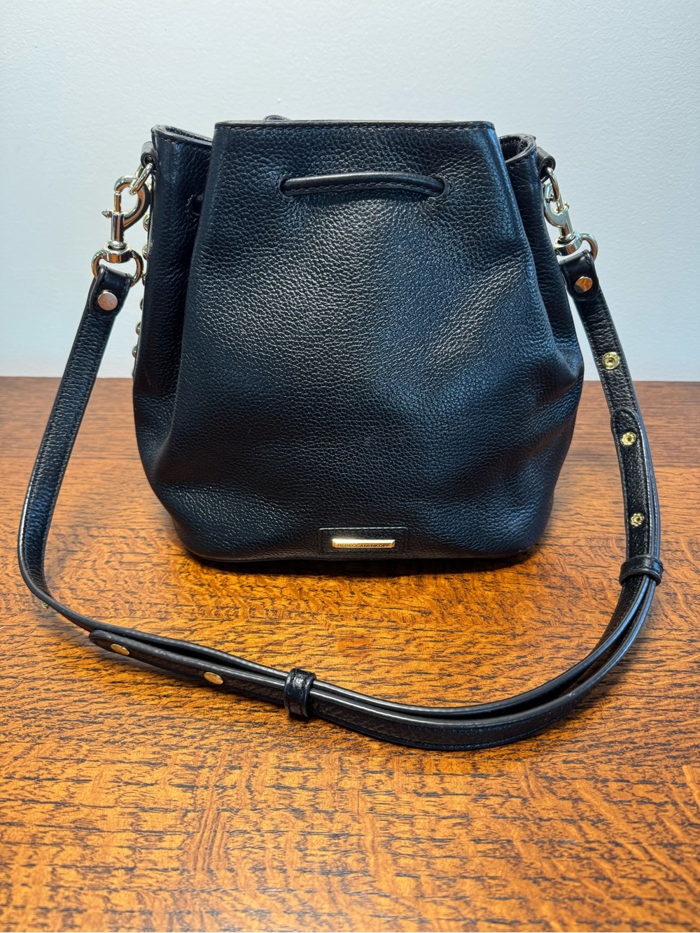 Rebecca Minkoff Black Pebbled Leather Drawstring Bucket Bag